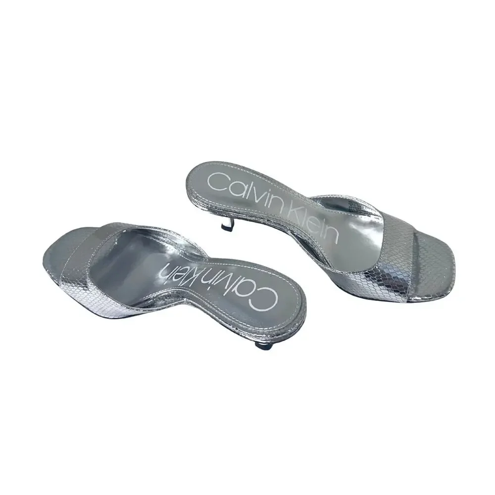 Calvin Klein Silver Glitter Kitten Heel Slide Sandals 5M NIB Glam Party Y2K - Picture 5 of 9